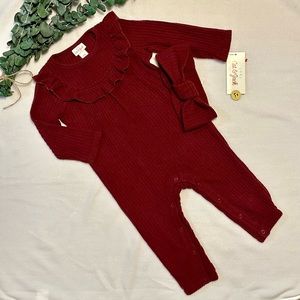 NWT Cat & Jack Waffle Ruffle Yoke Romper with/ matching Headband